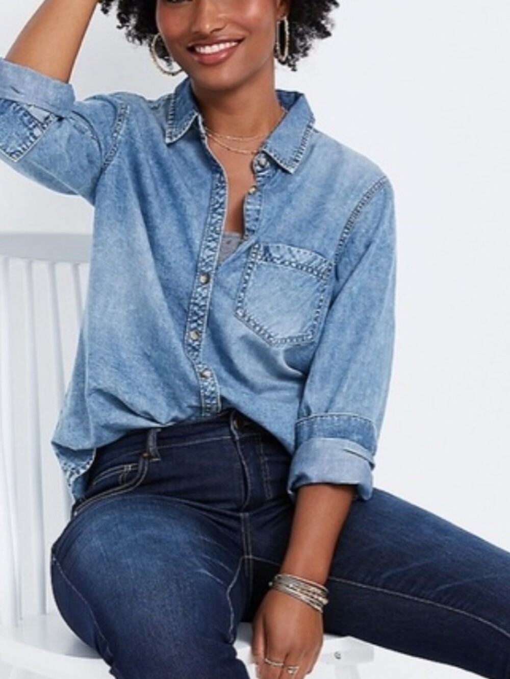 Maurices blue button front oversized classic button front shirt size 3x